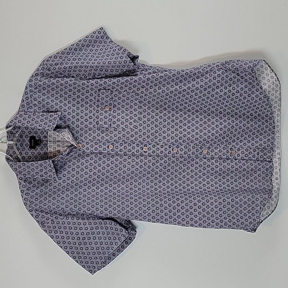 J. Crew Blue Geometric print Button Down Short Sleeve Men's shirt